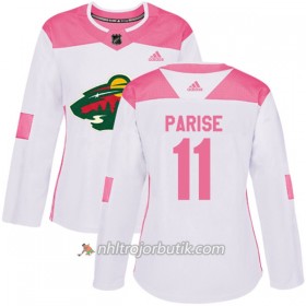 Dame Ishockey Minnesota Wild Tröja Zach Parise 11 Adidas 2017-2018 Vit Rosa Fashion Authentic